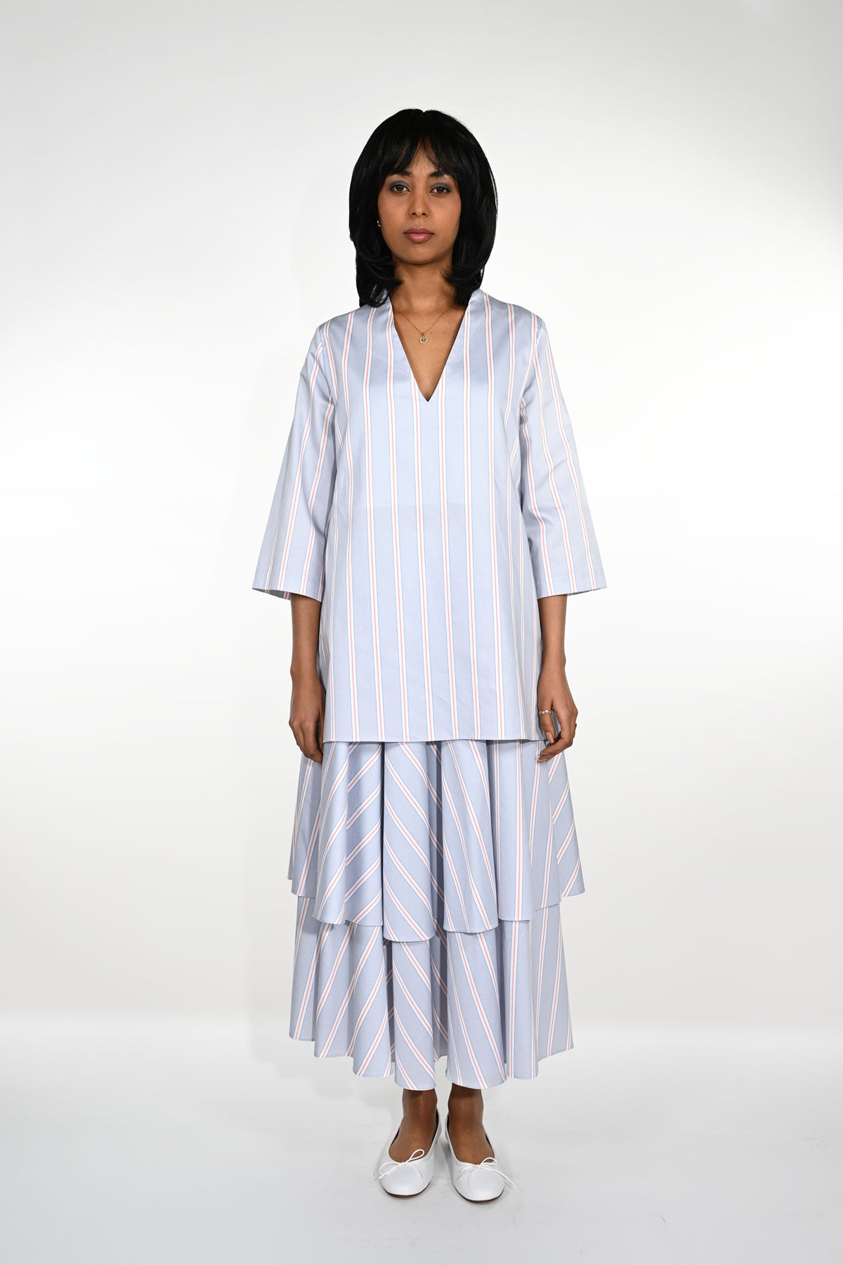 Striped cotton A-line dress with petticoat