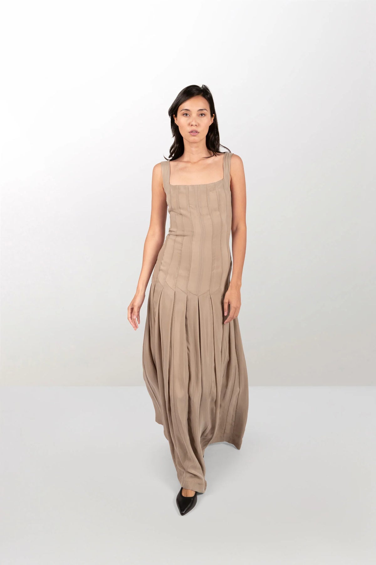 Viscose dress with vertical bands