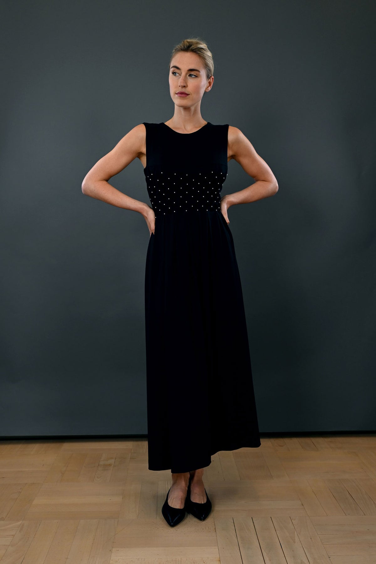 Hand-Smocked Black Viscose Dress