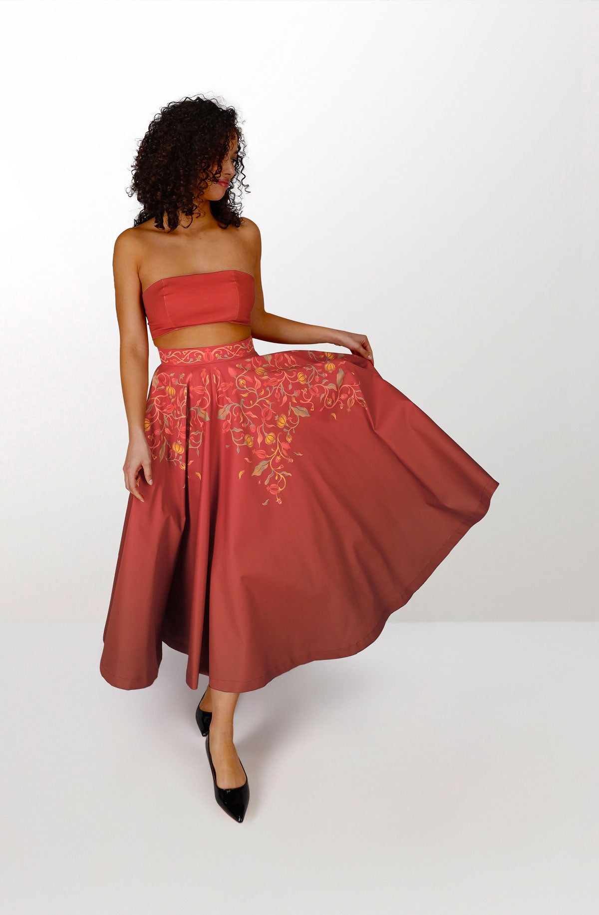 Organic cotton red long skirt