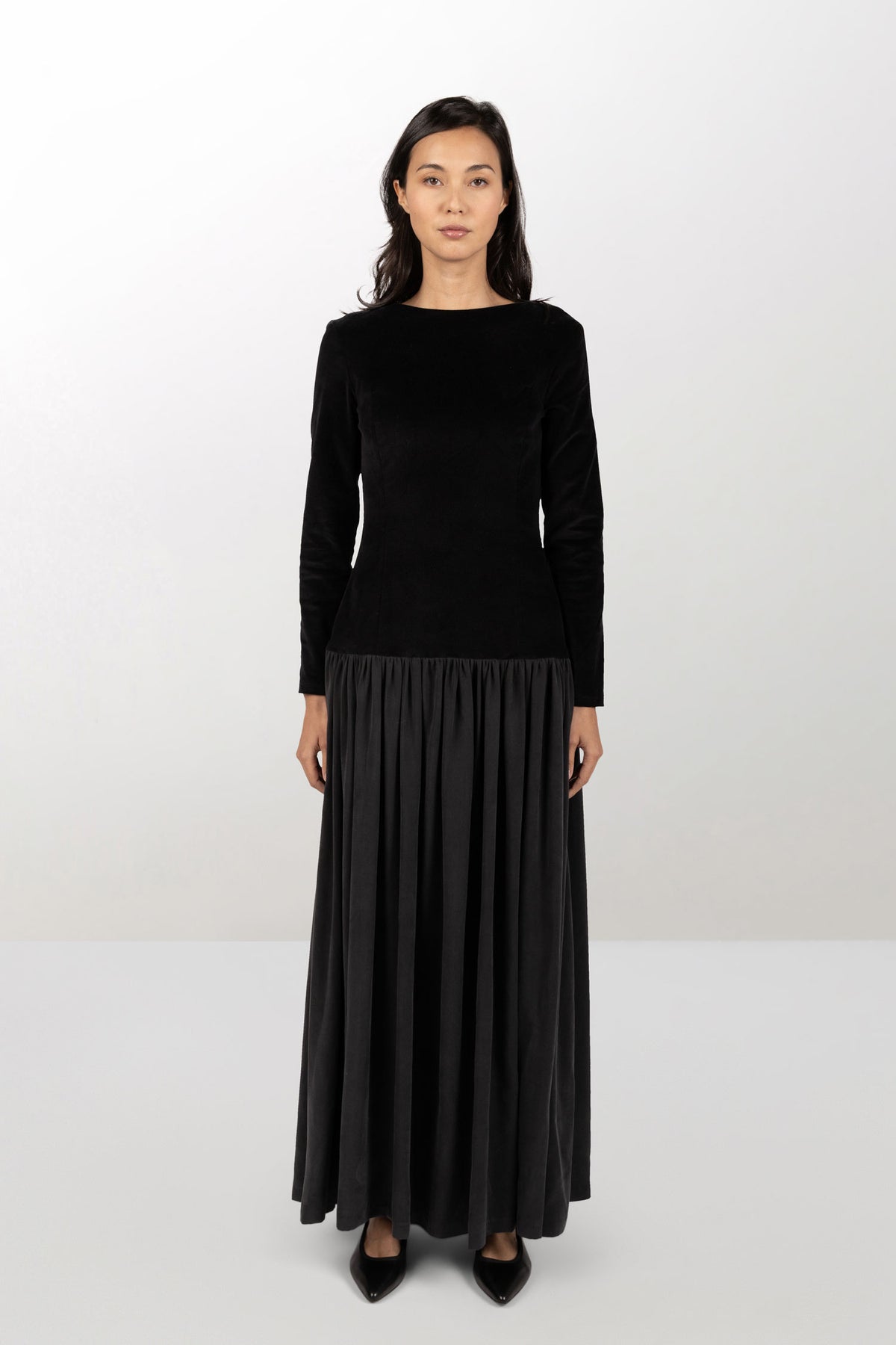 Long dress in velour and Tencel®