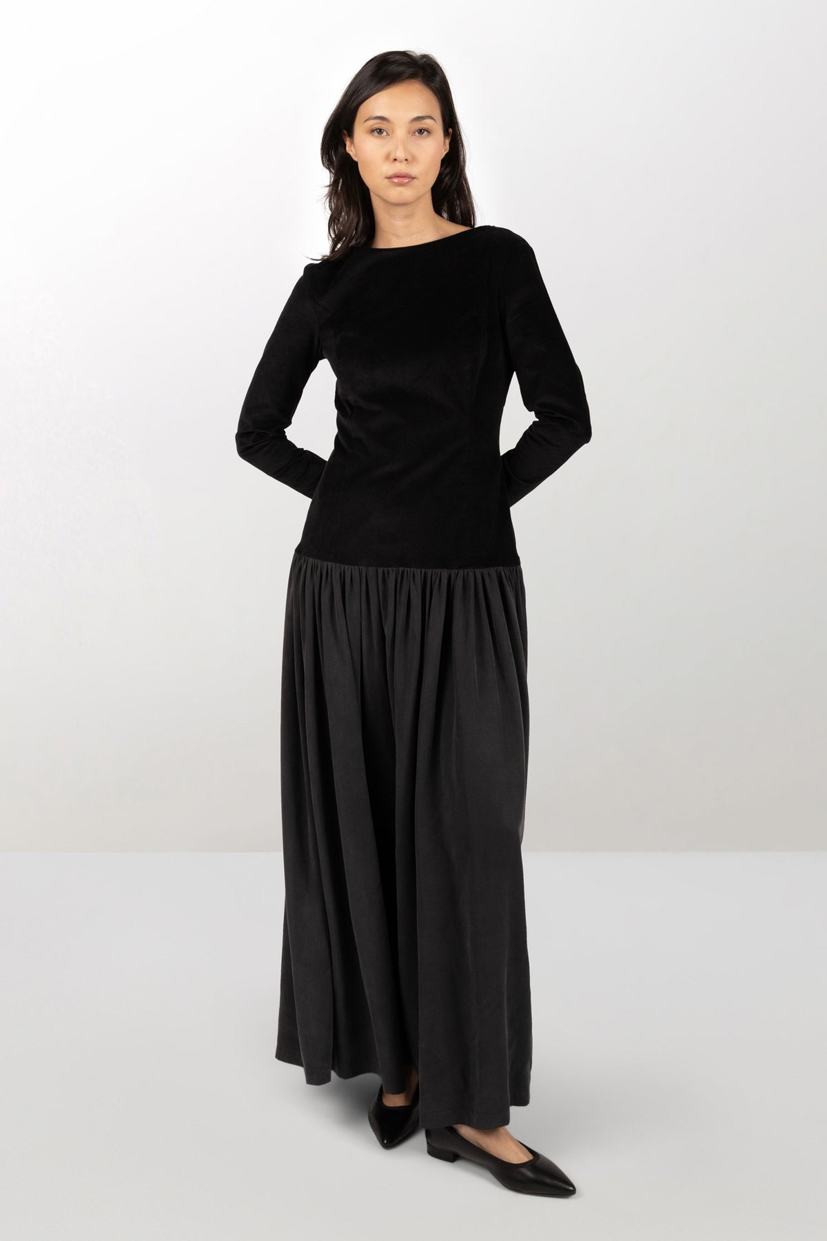 Long dress in velour and Tencel®