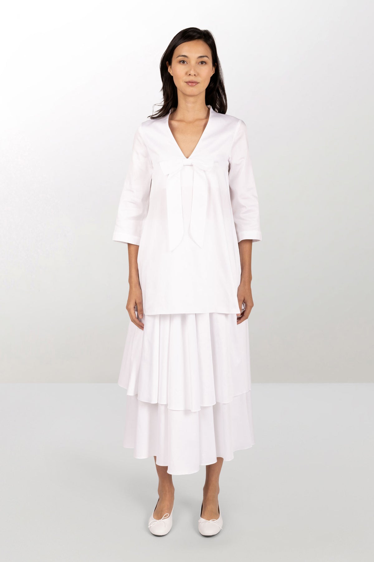 White cotton A-line dress with petticoat
