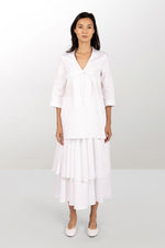 White cotton A-line dress with petticoat