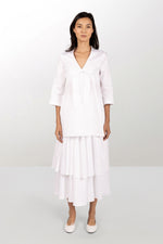 White cotton A-line dress with petticoat