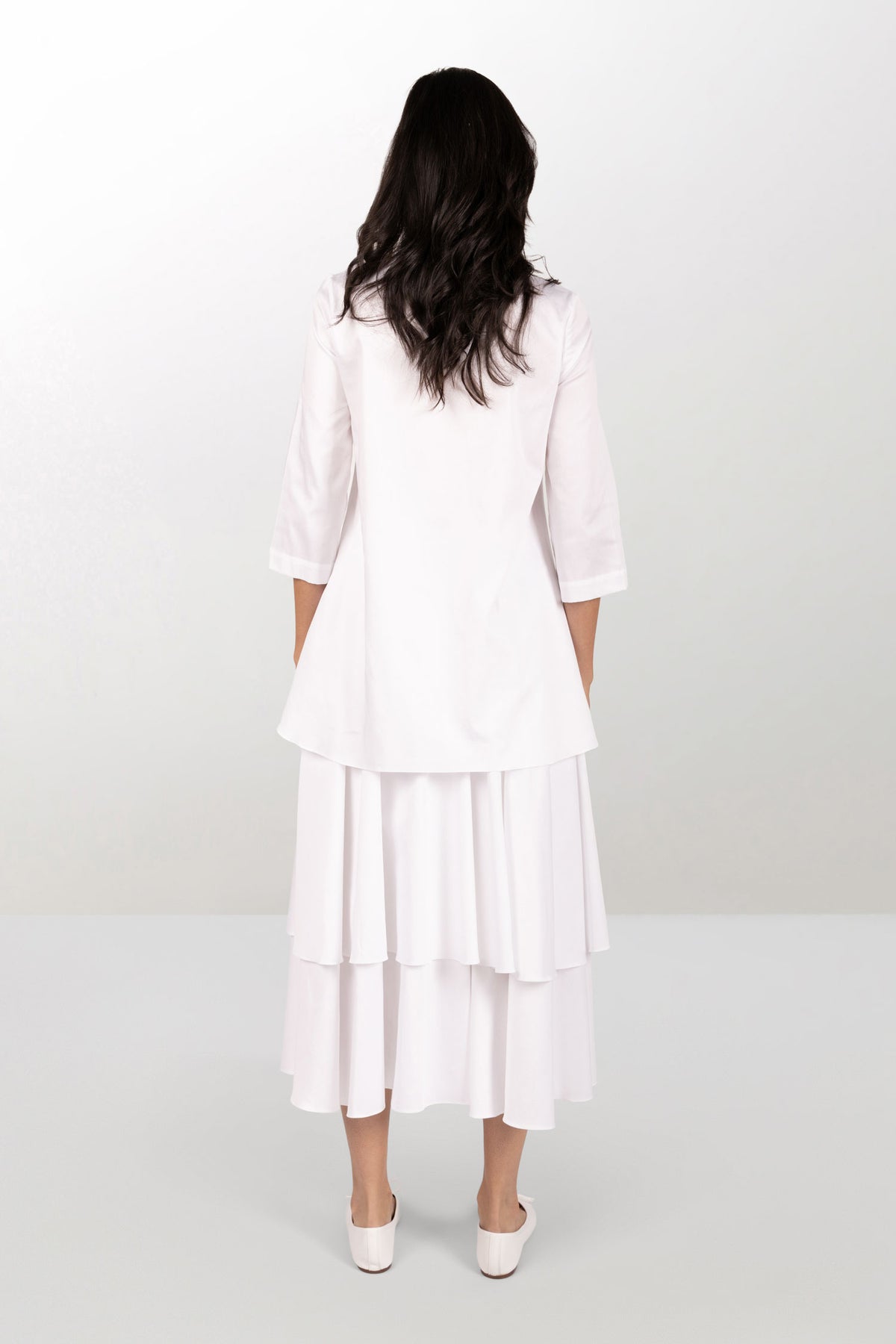 White cotton A-line dress with petticoat