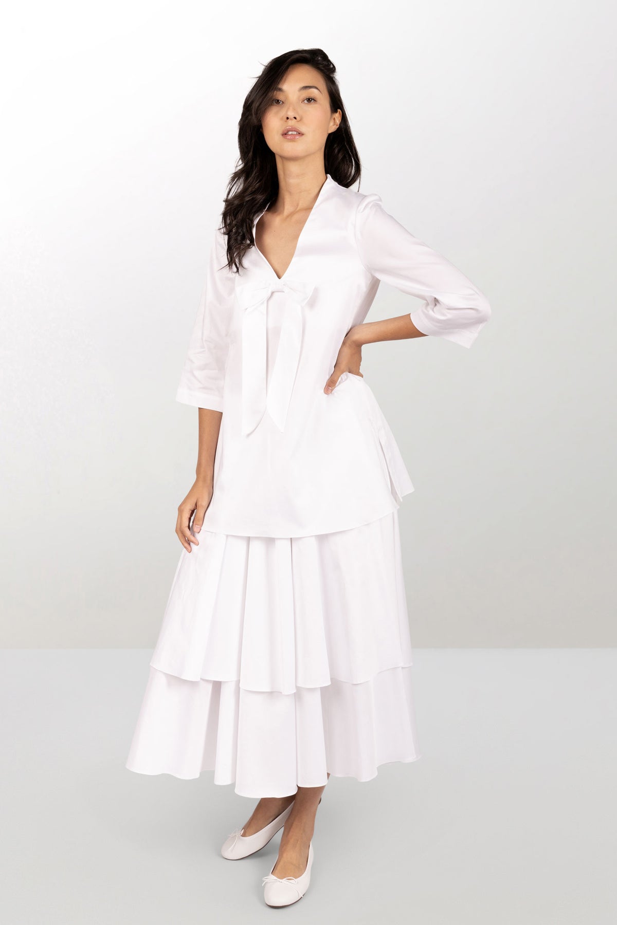 White cotton A-line dress with petticoat