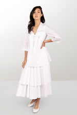 White cotton A-line dress with petticoat
