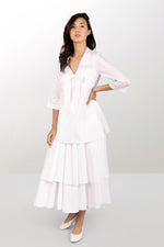 White cotton A-line dress with petticoat