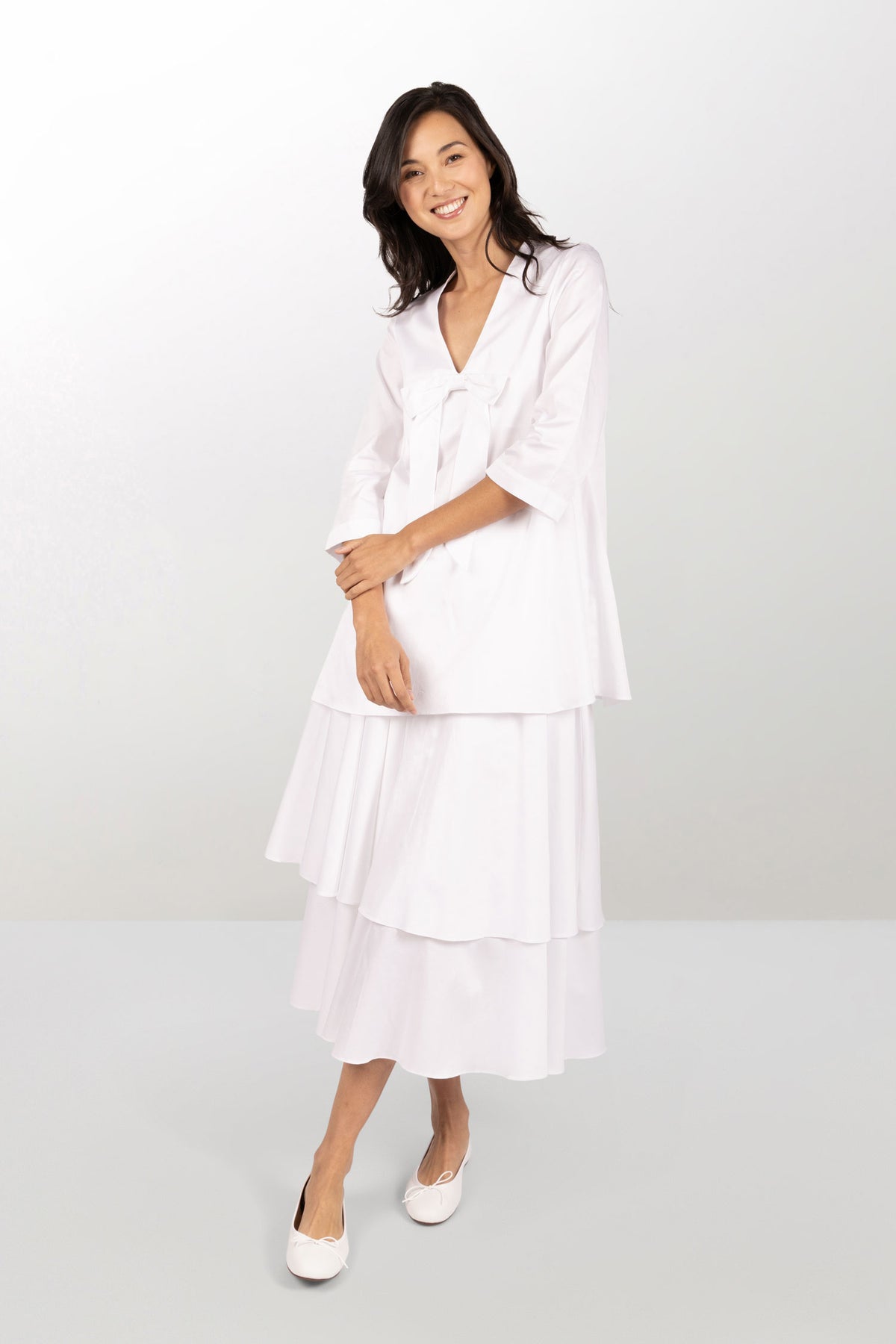 White cotton A-line dress with petticoat