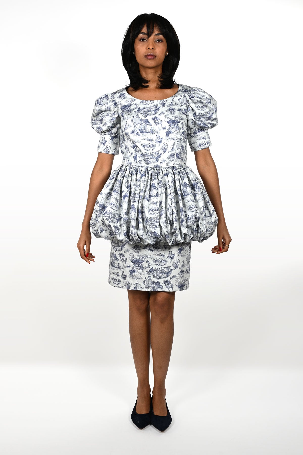Robe bouffante en coton Toile de Jouy