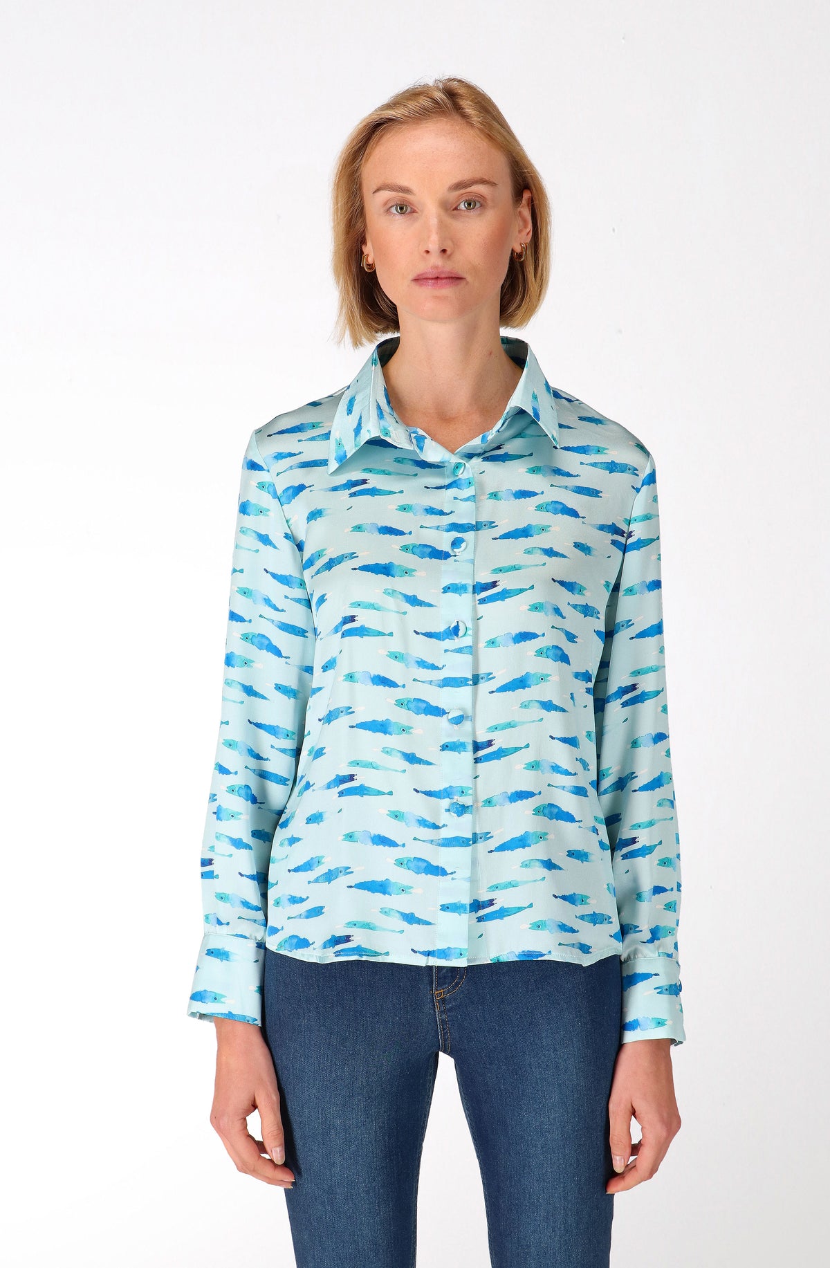 Blue fish silk shirt