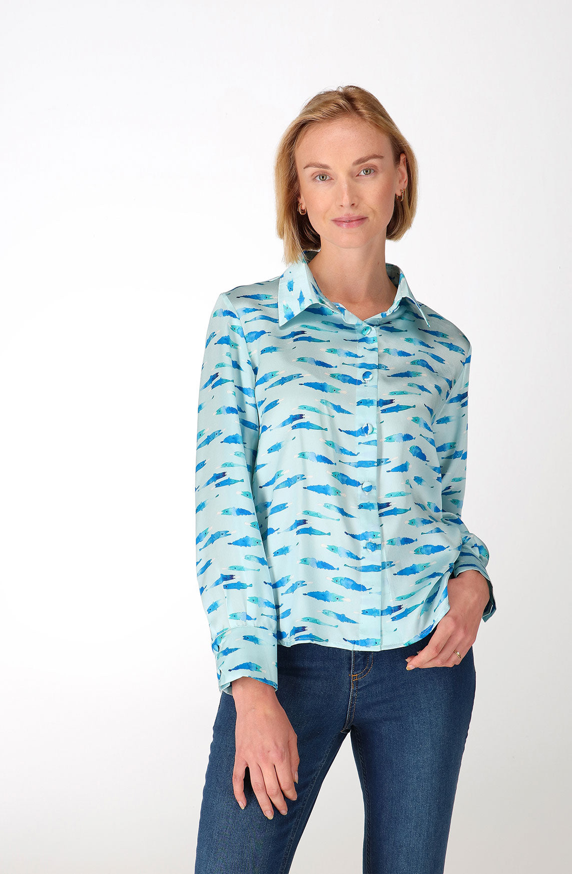 Blue fish silk shirt