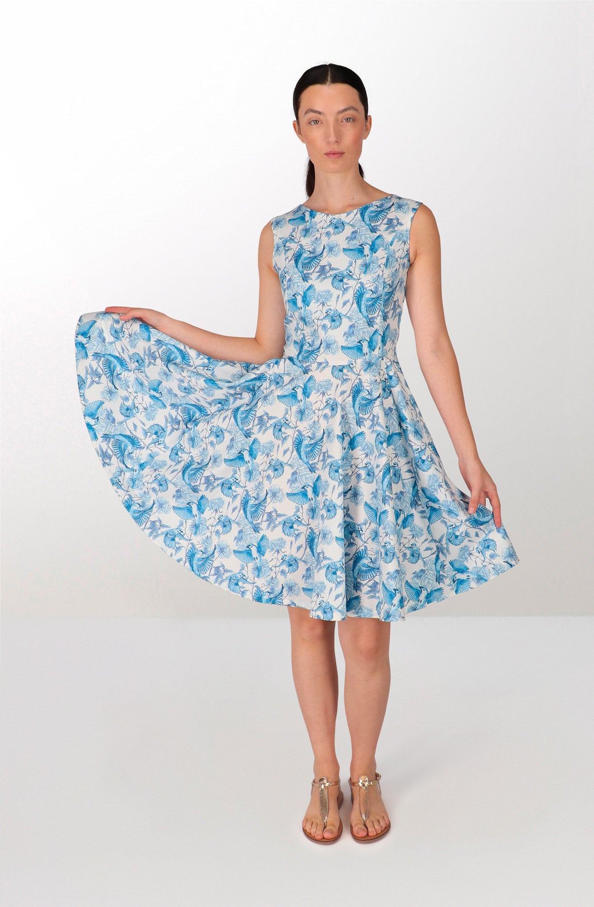 Blue sparrows cotton circular dress