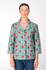 Green plaid cotton 3/4 sleeved shirt
