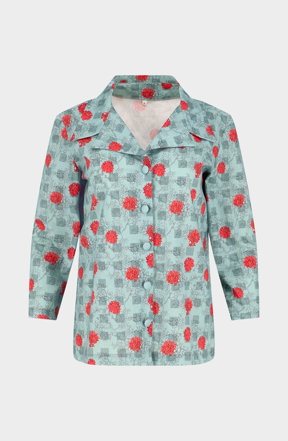 Green plaid cotton 3/4 sleeved shirt