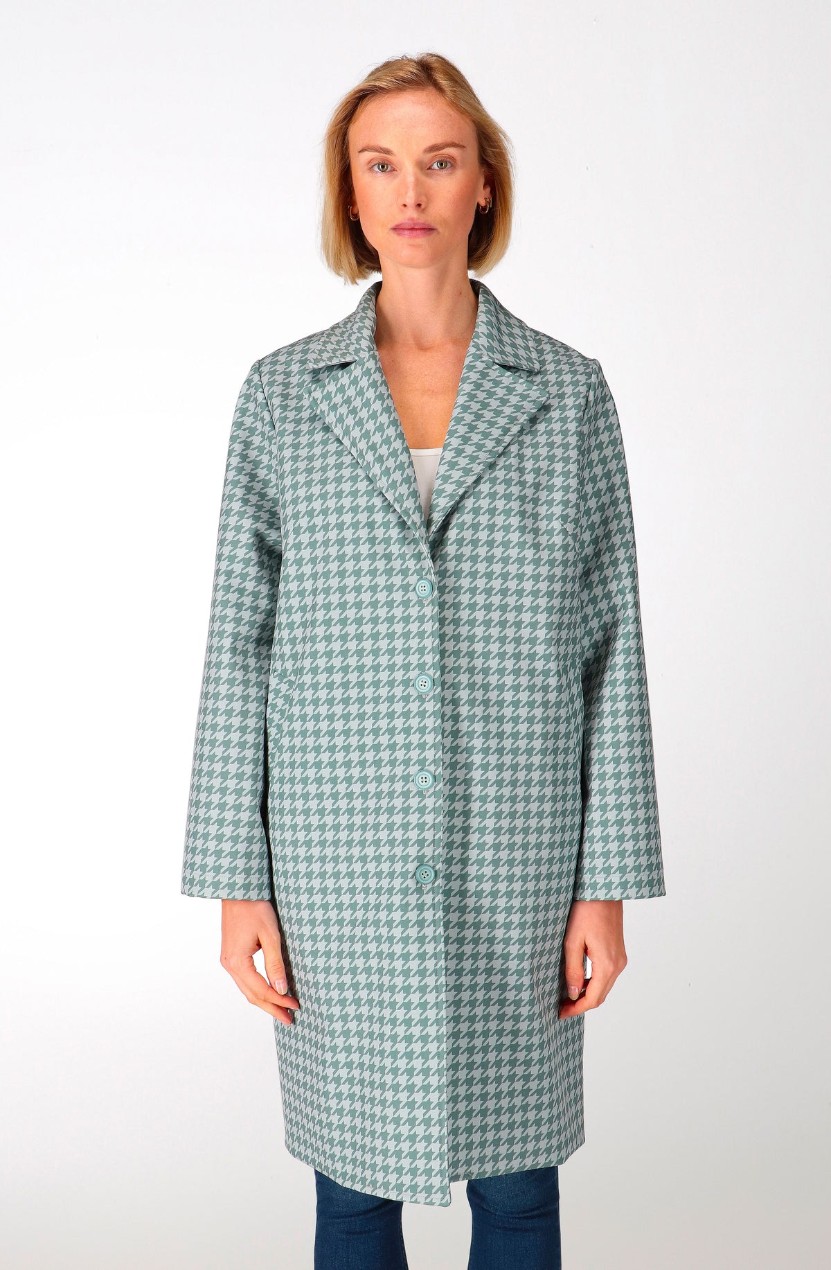 Grey houndstooth polyester waterproof coat