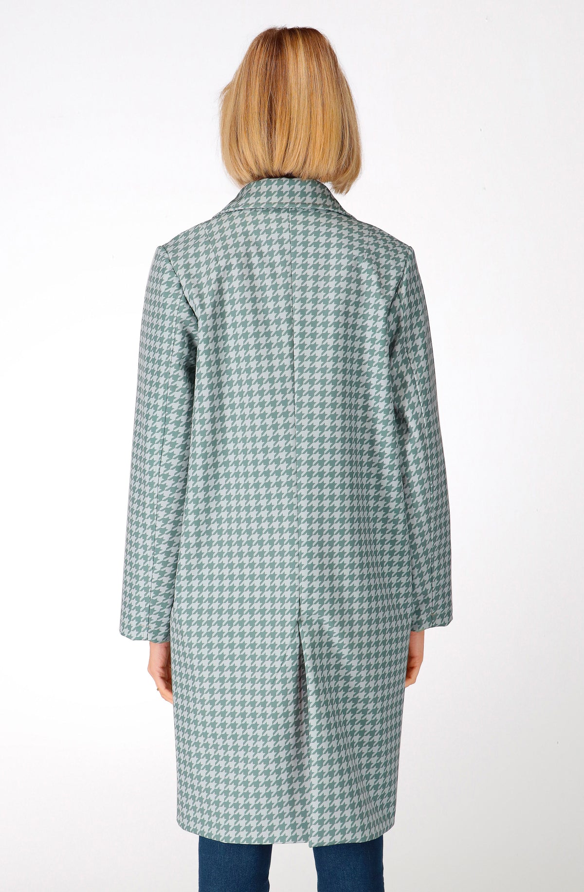 Grey houndstooth polyester waterproof coat