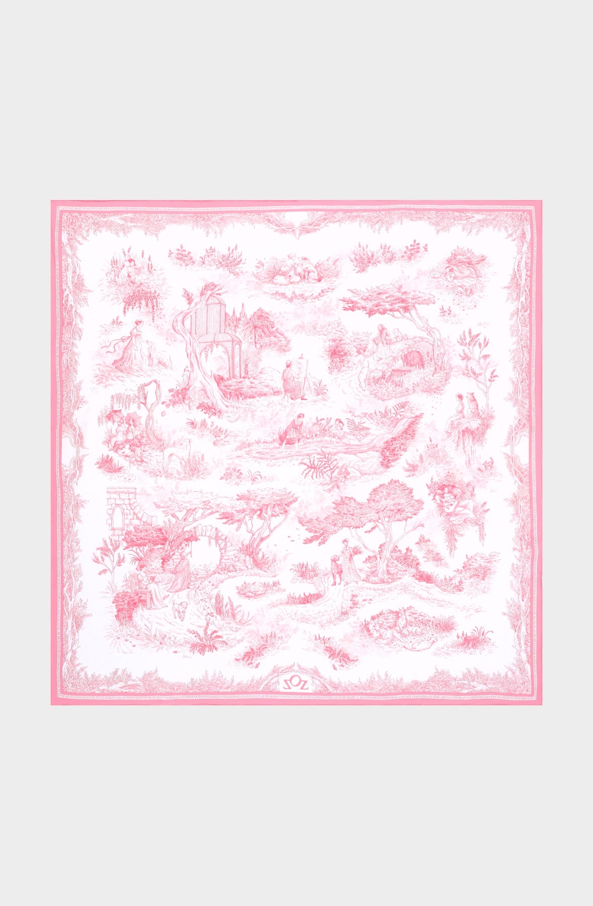 Silk Scraf 90 "Toile de Jouy" Pink