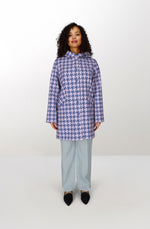 Blue houndstooth polyester waterproof coat with hood