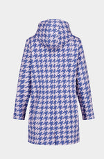 Blue houndstooth polyester waterproof coat with hood