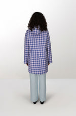 Blue houndstooth polyester waterproof coat with hood