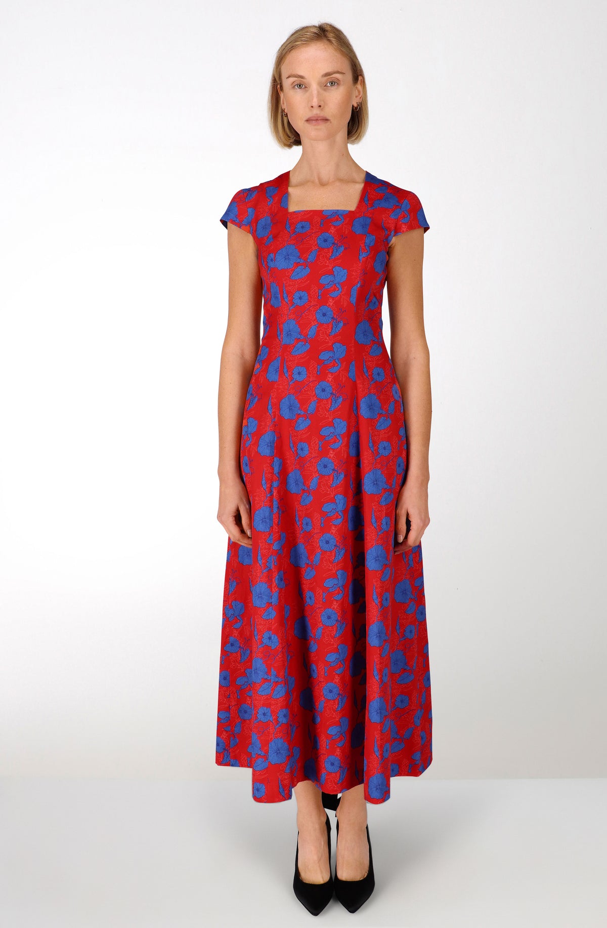 Poppy flowers cotton long dress
