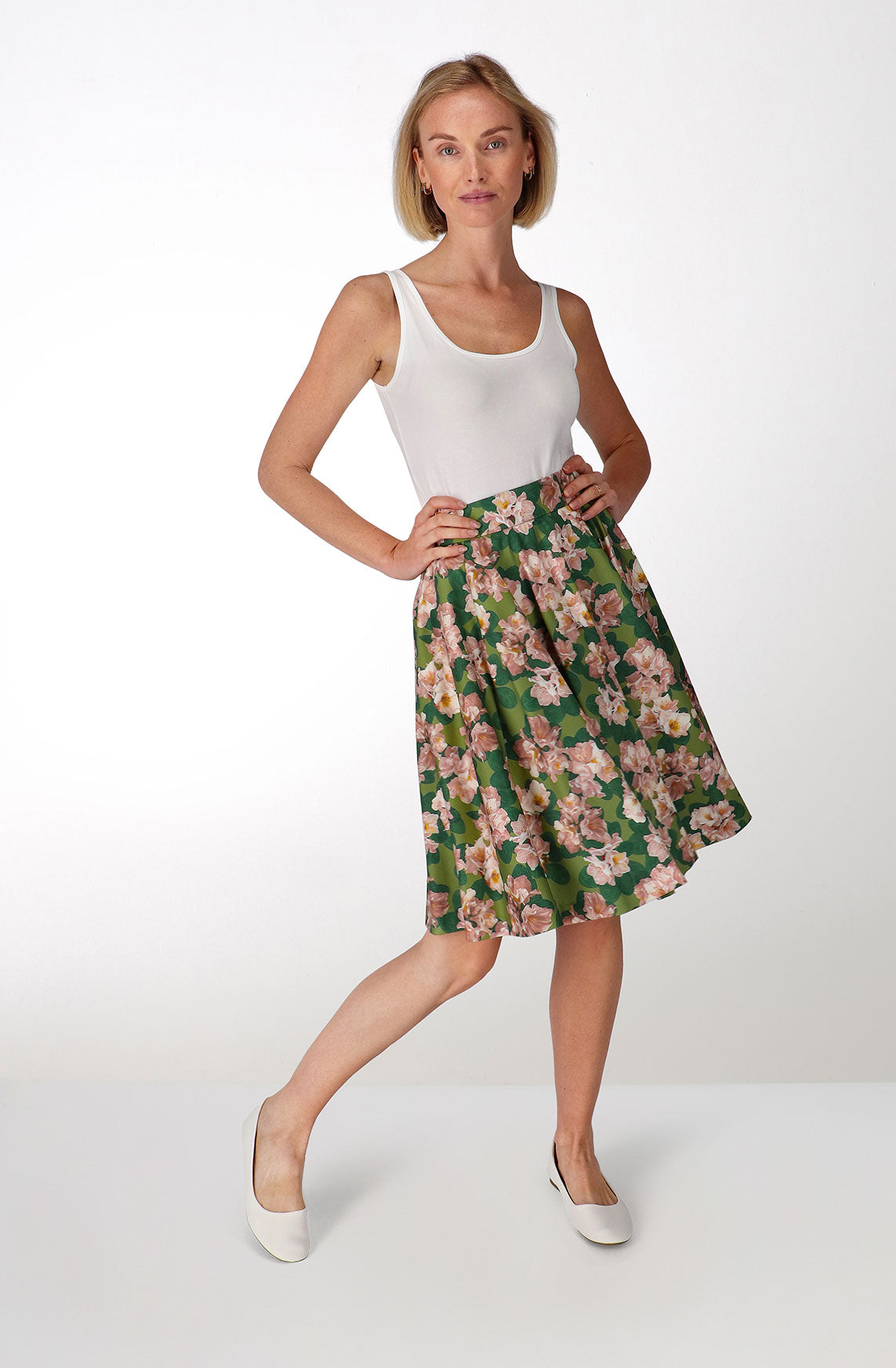 White orchids cotton godet skirt