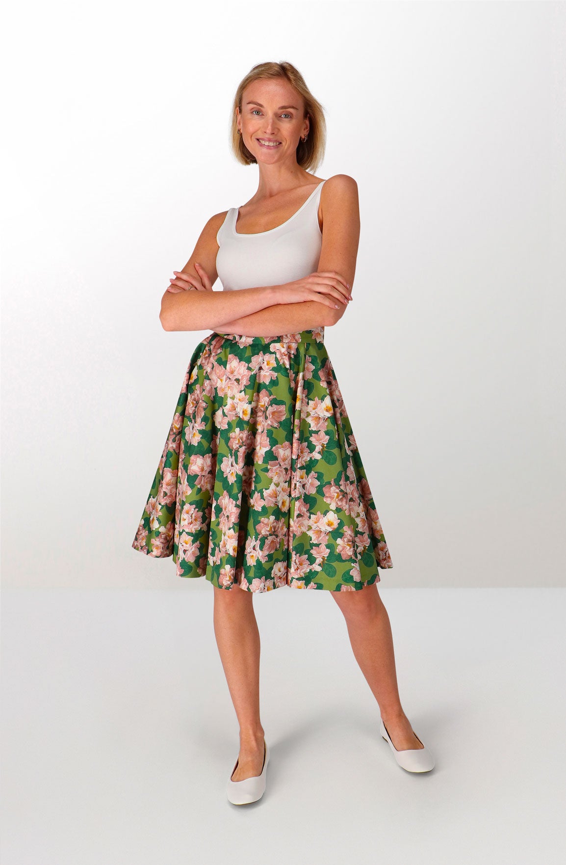 White orchids cotton godet skirt