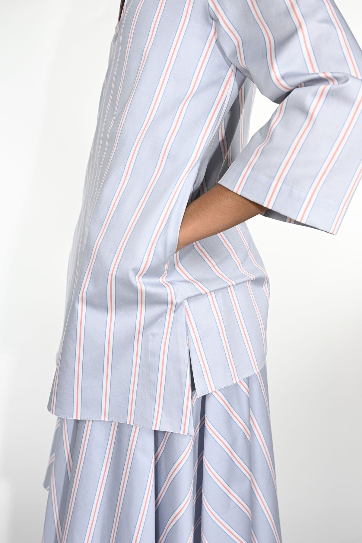 Striped cotton A-line dress with petticoat