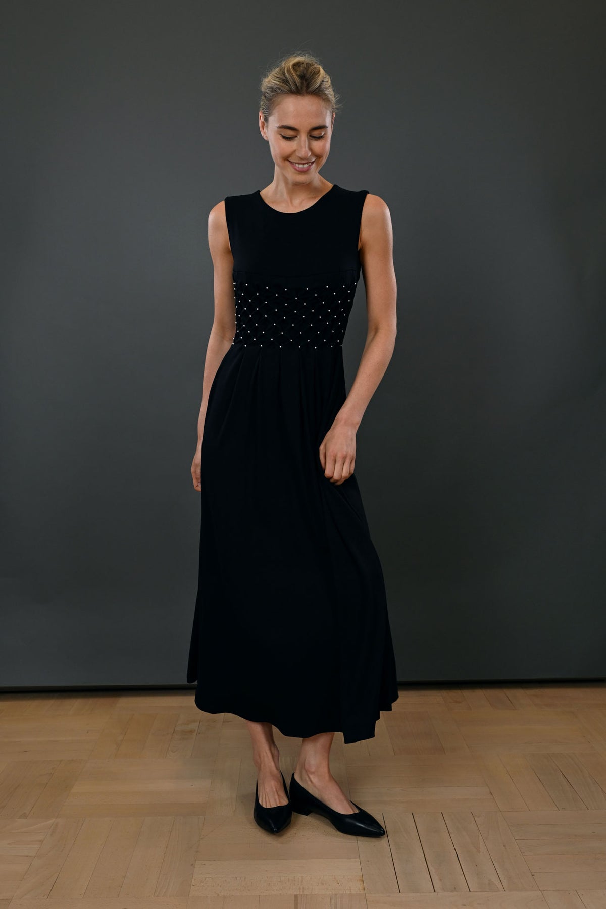 Hand-Smocked Black Viscose Dress