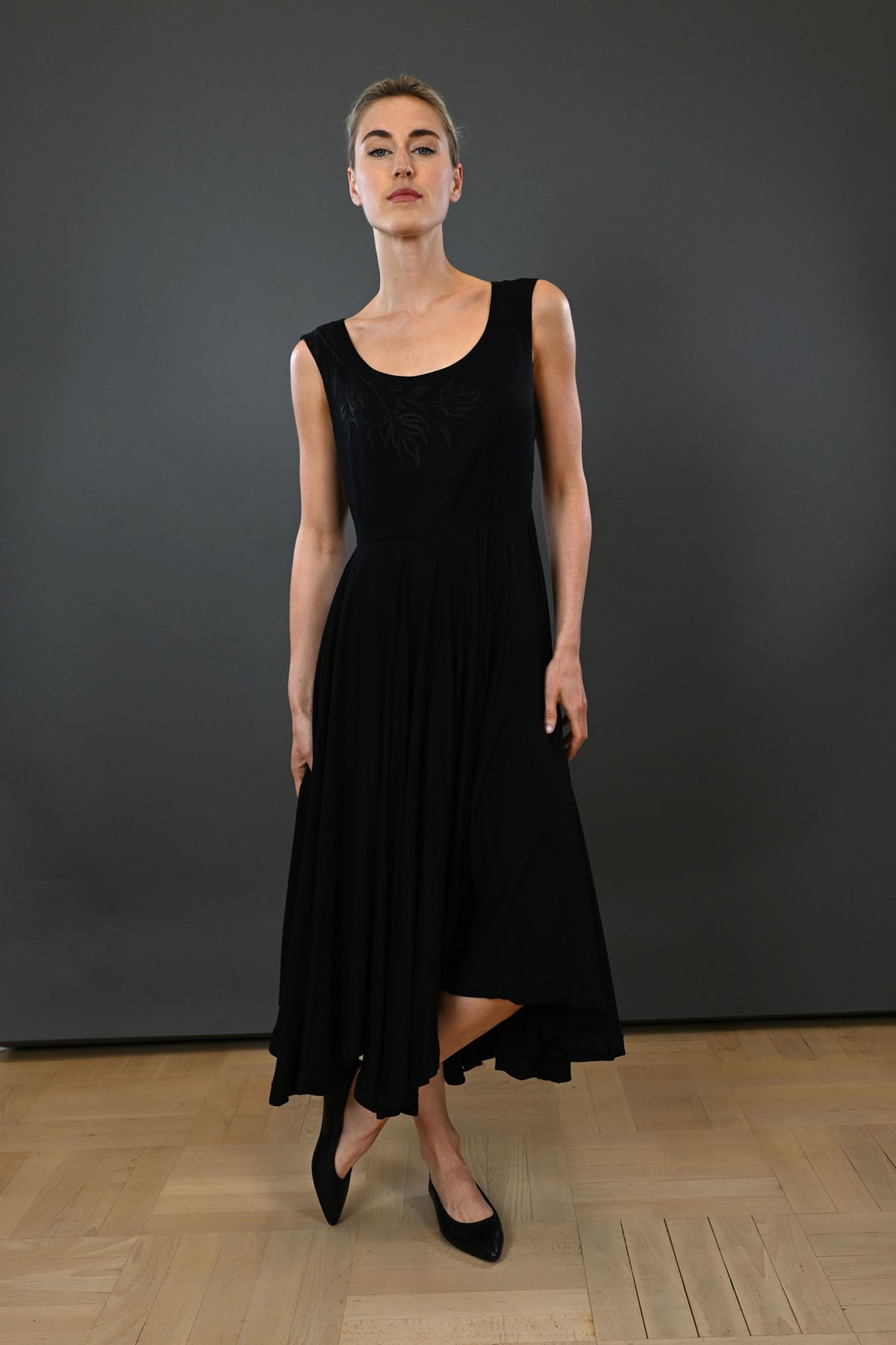 Embroidered Dress with a Double-Circle Skirt