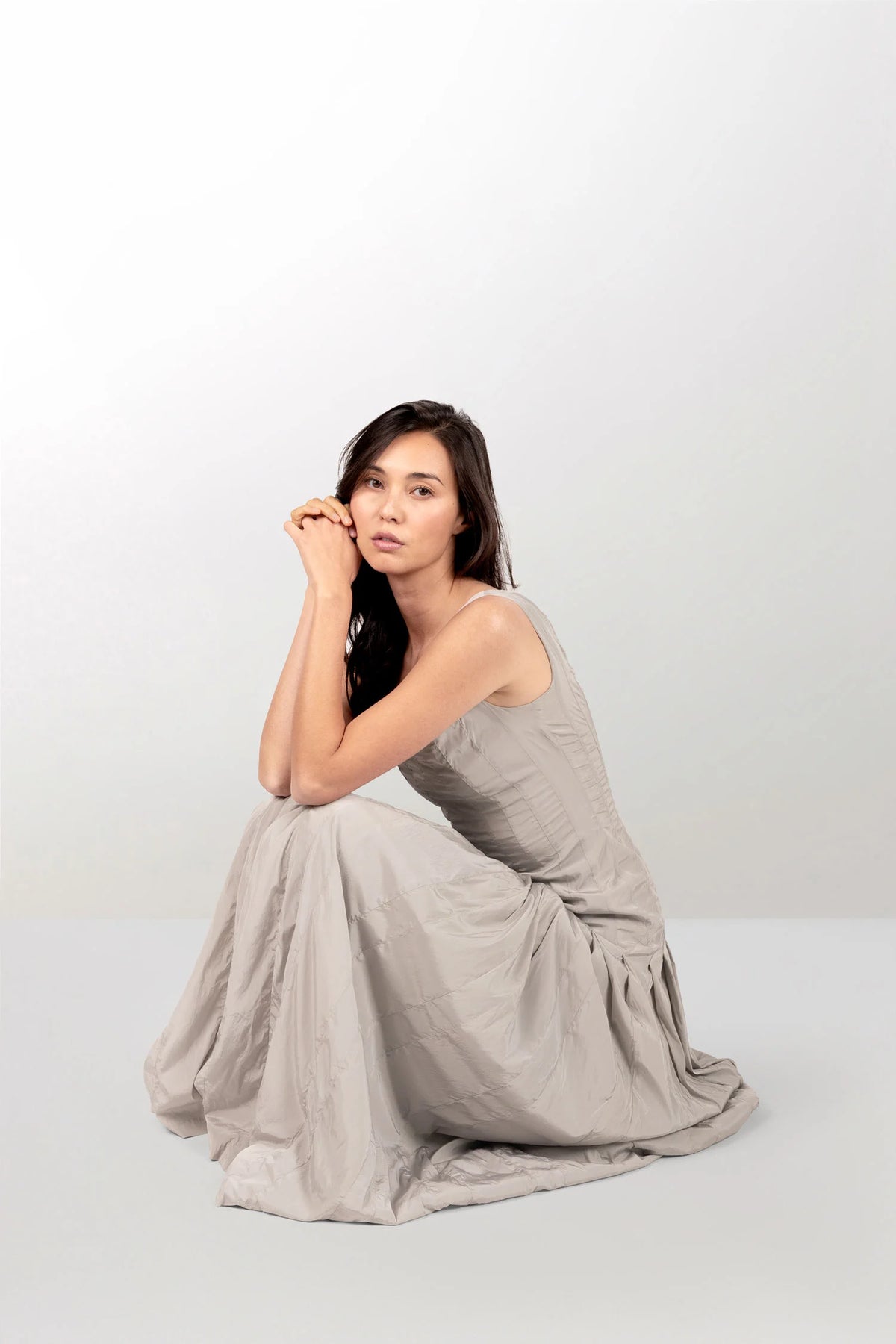 Viscose dress with vertical bands