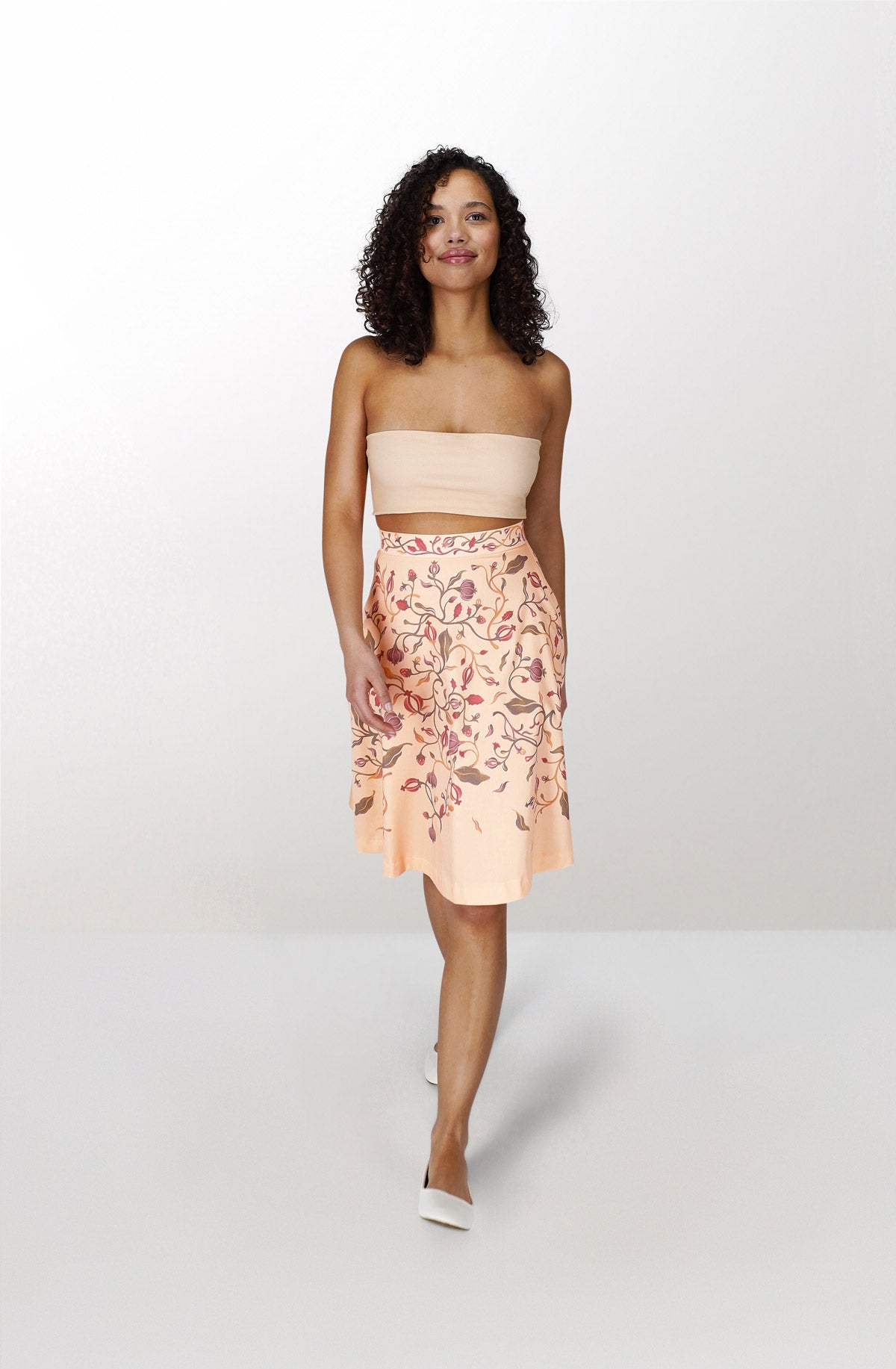 Organic cotton cream knee skirt