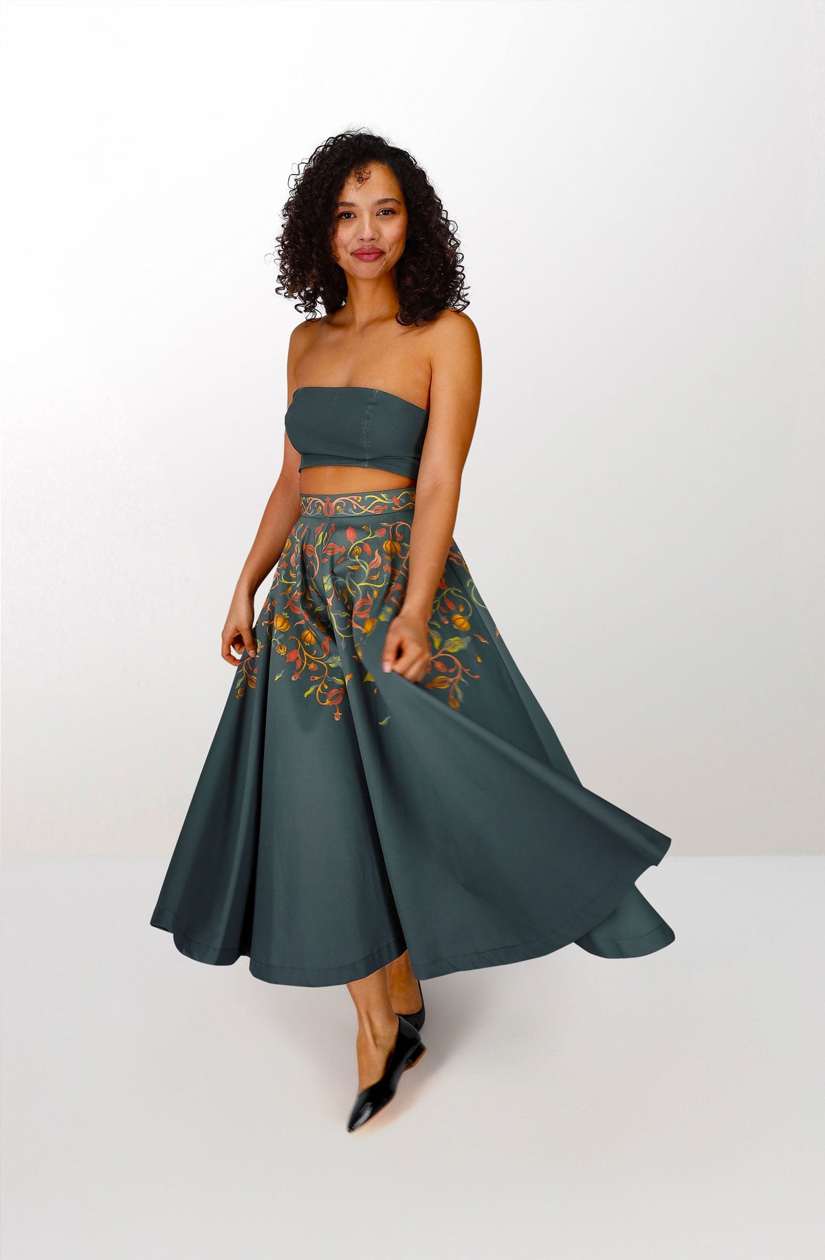 Organic cotton green long skirt
