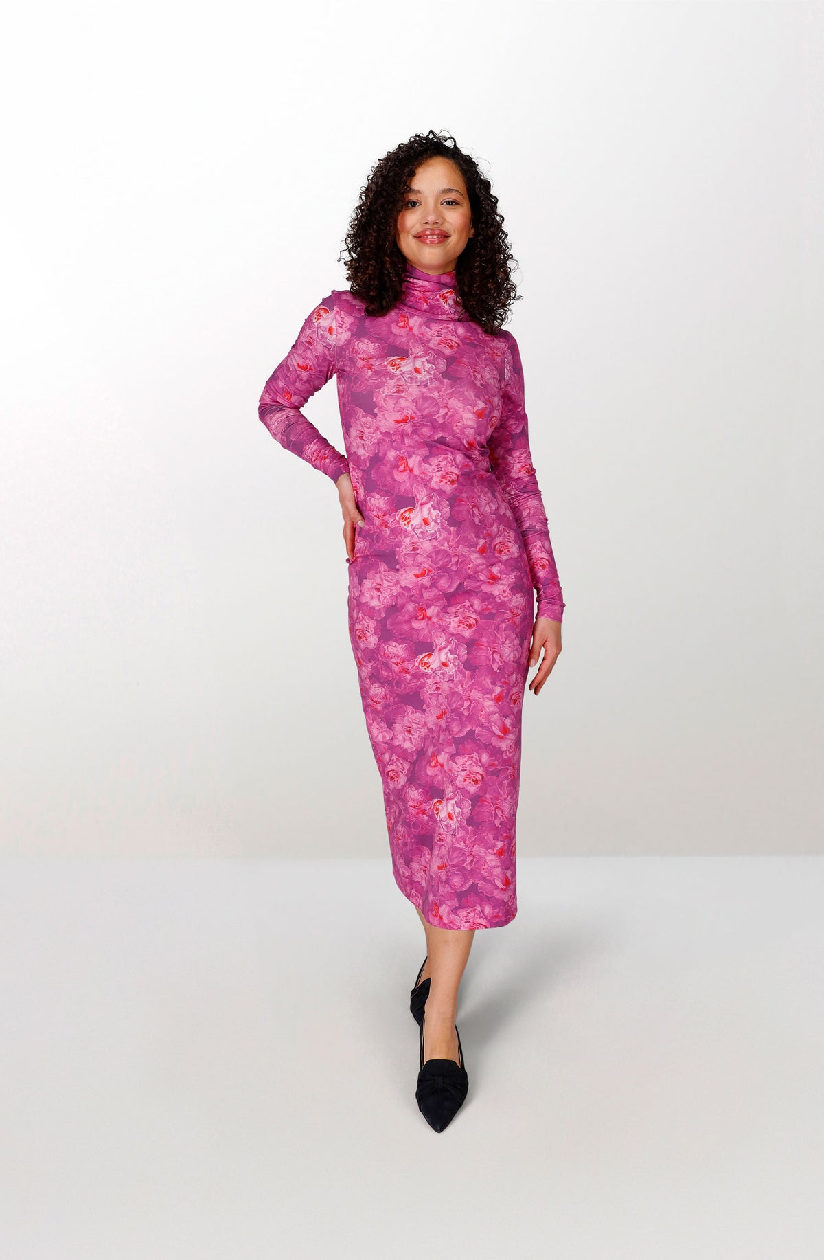 Robe longue en jersey rose azalée et mauve