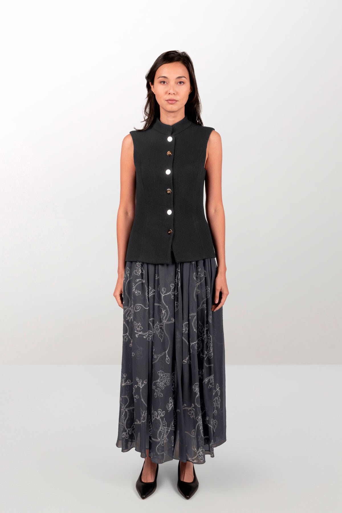 Wool cardigan and chiffon skirt set