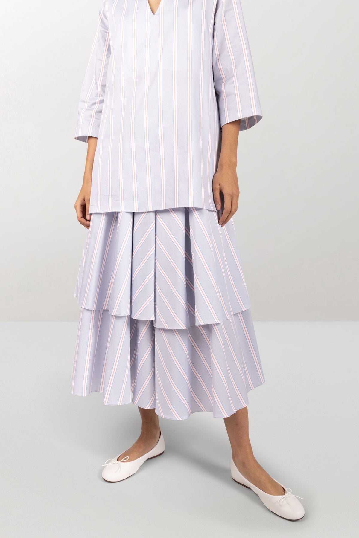 Striped cotton A-line dress with petticoat
