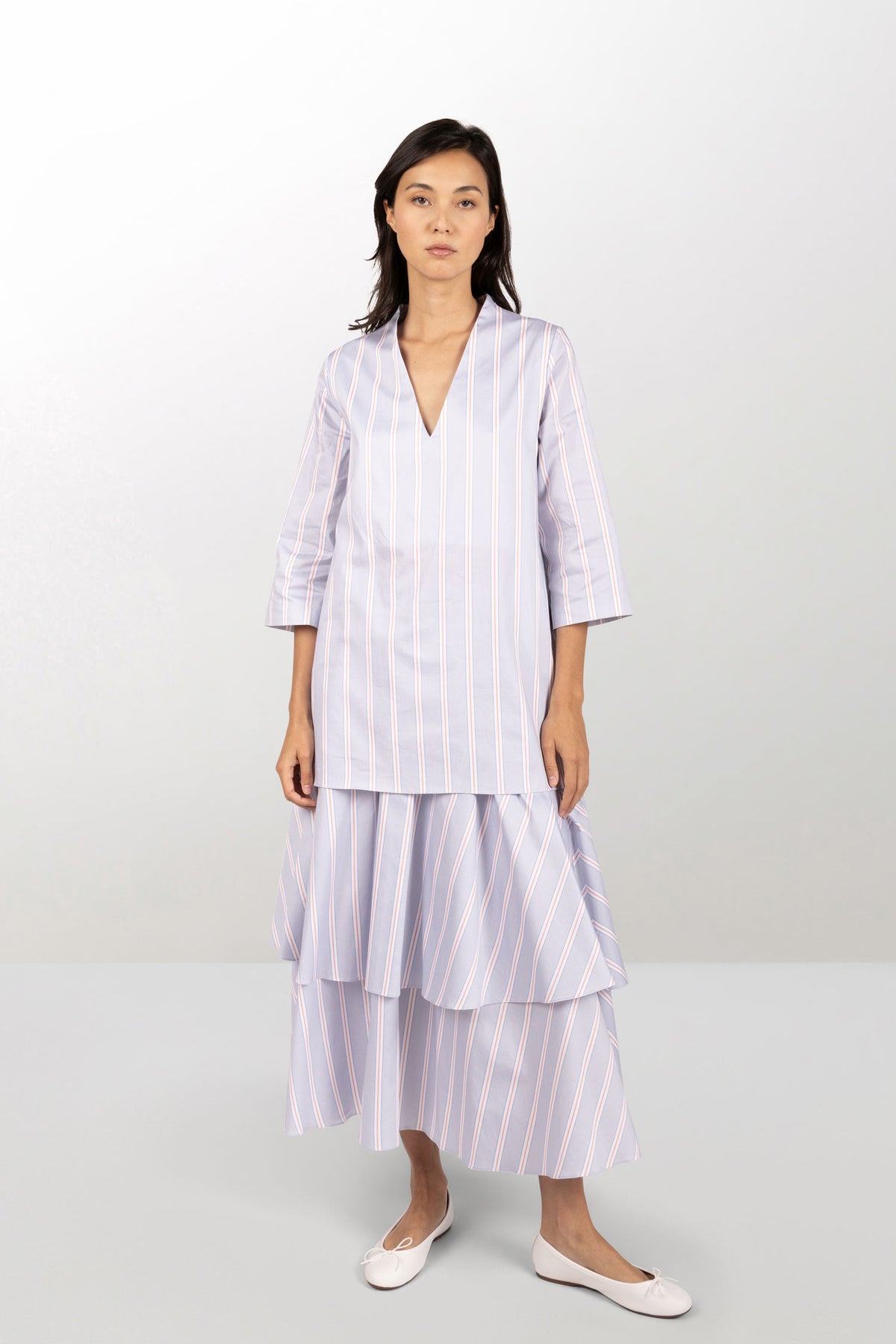 Striped cotton A-line dress with petticoat