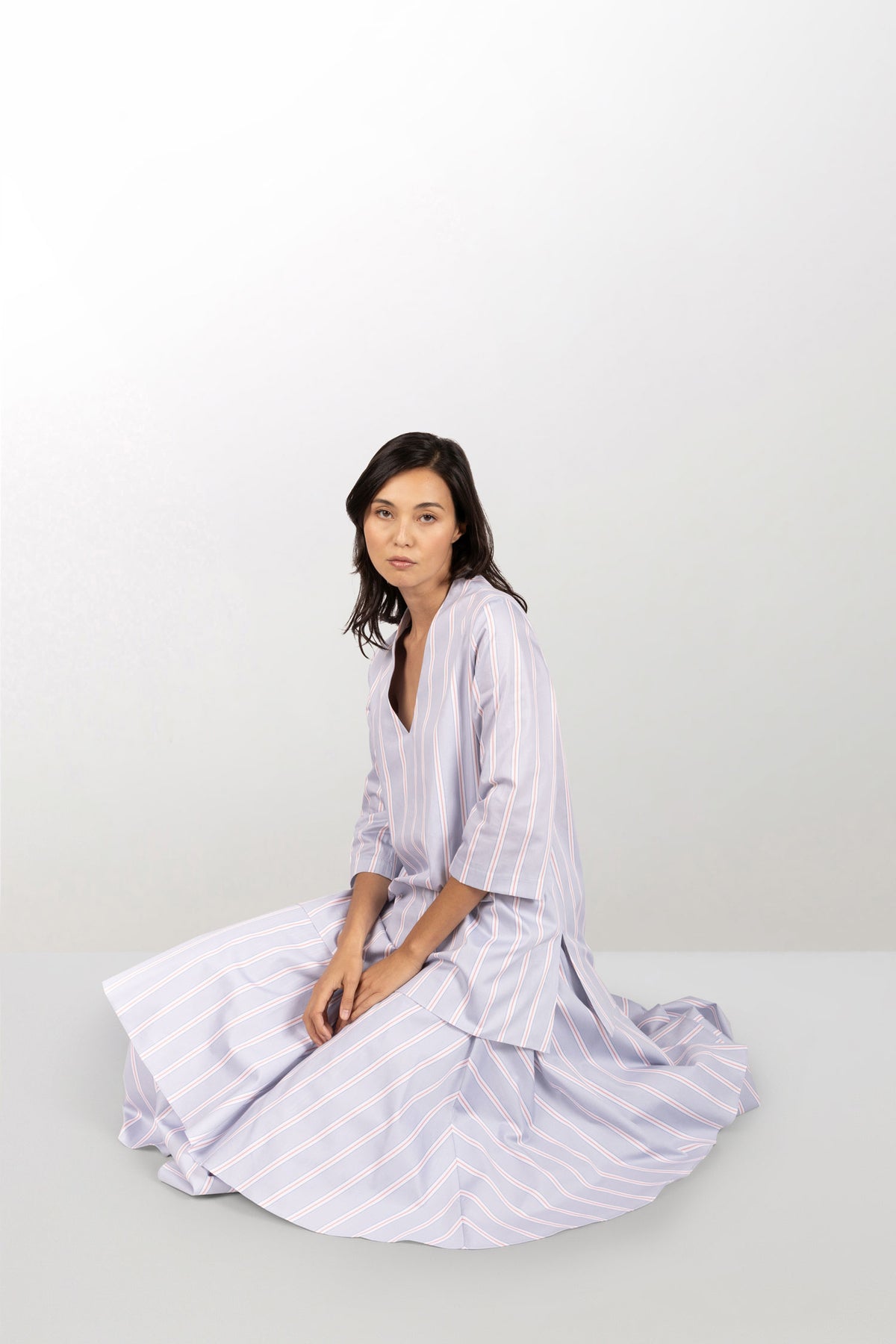 Striped cotton A-line dress with petticoat