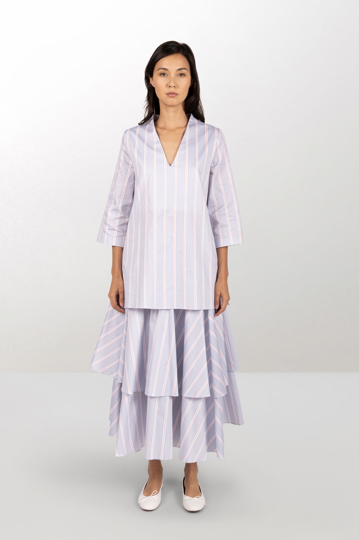 Striped cotton A-line dress with petticoat