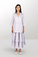 Striped cotton A-line dress with petticoat