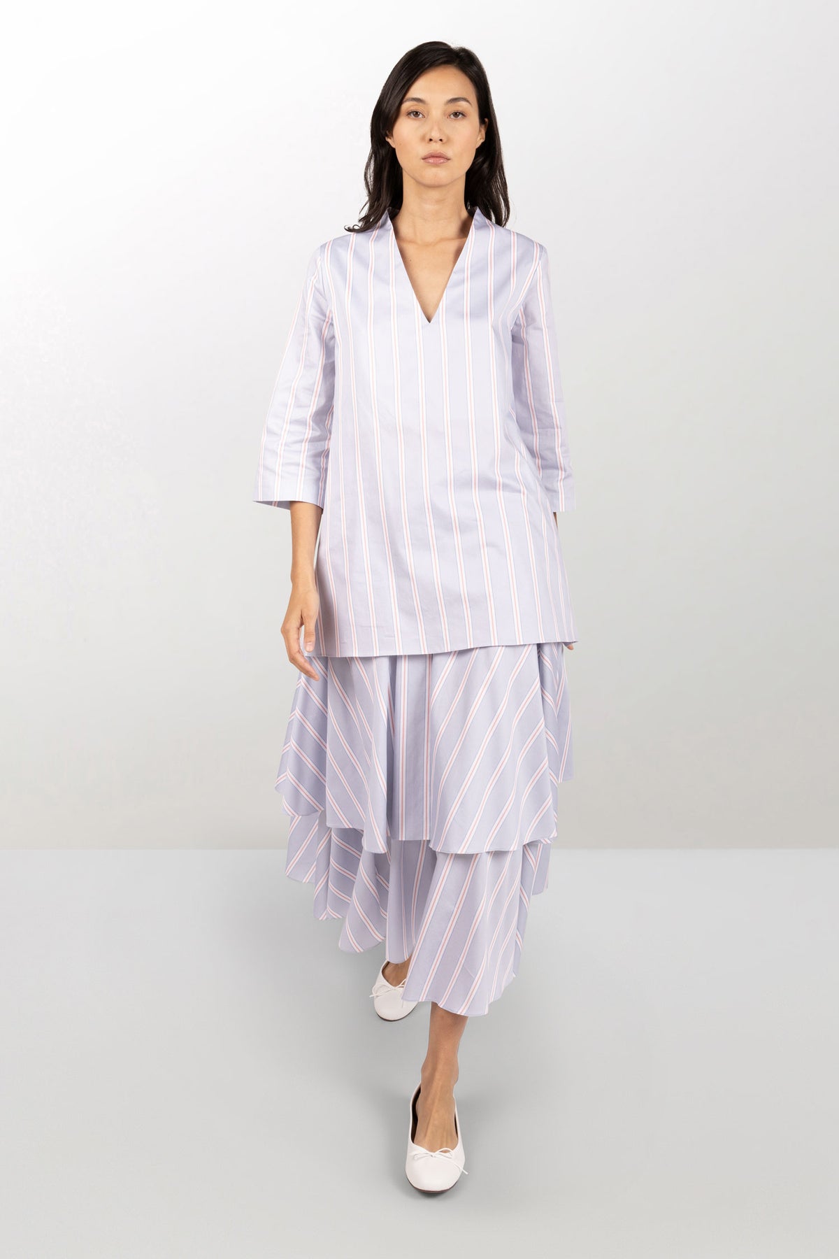 Striped cotton A-line dress with petticoat