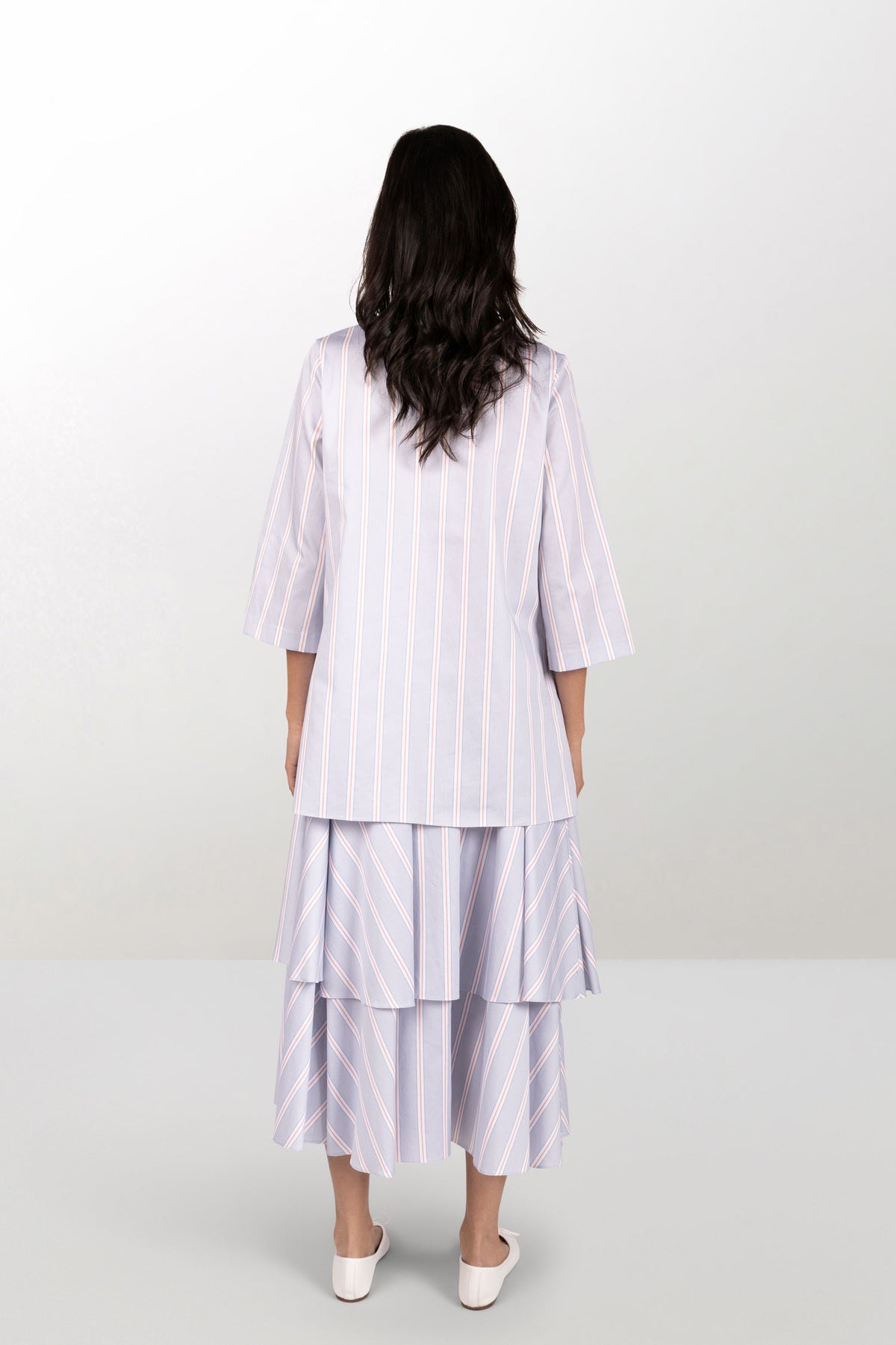 Striped cotton A-line dress with petticoat