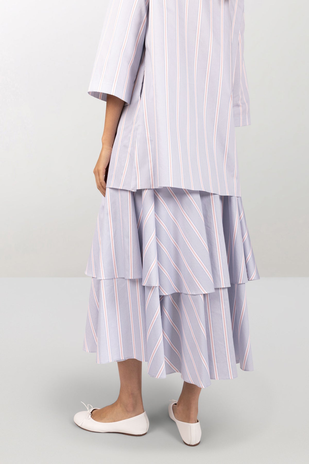 Striped cotton A-line dress with petticoat