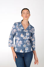 Azaleablauw katoenen shirt met 3/4 mouwen