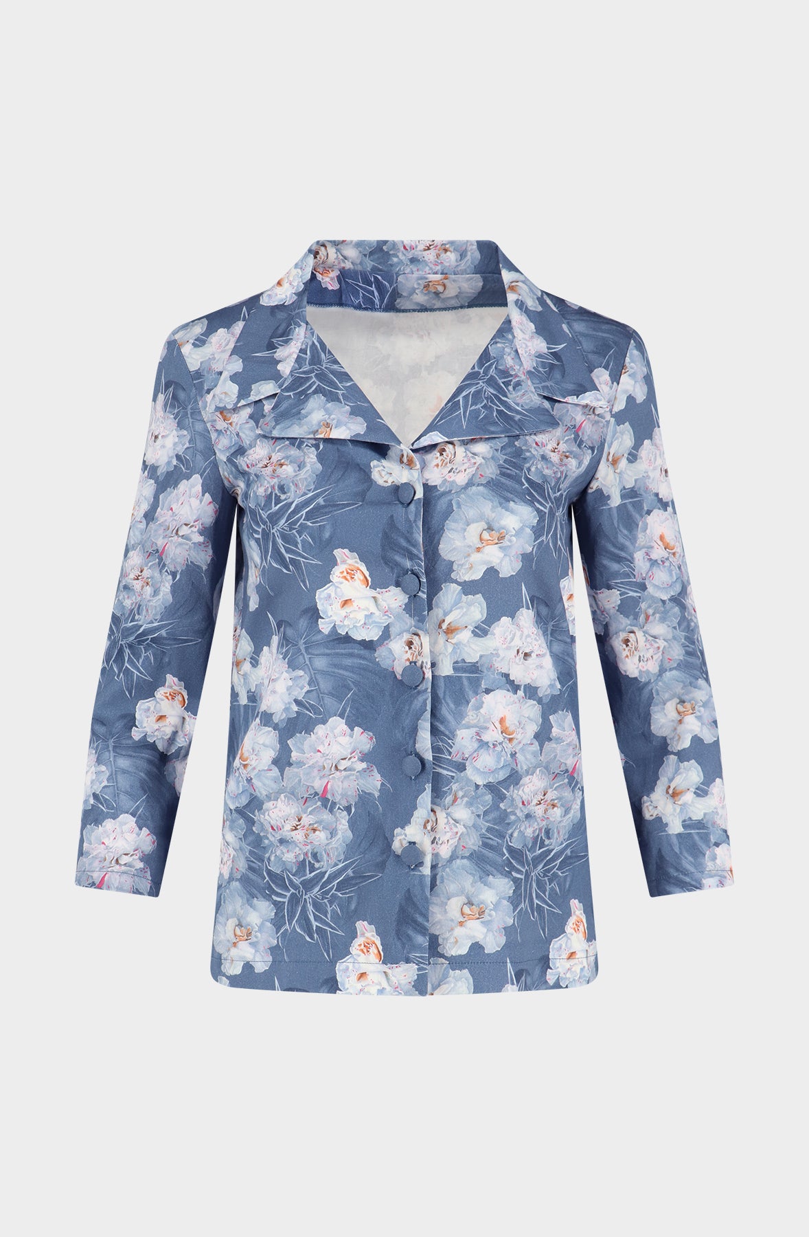 Chemise à manches 3/4 en coton bleu azalée