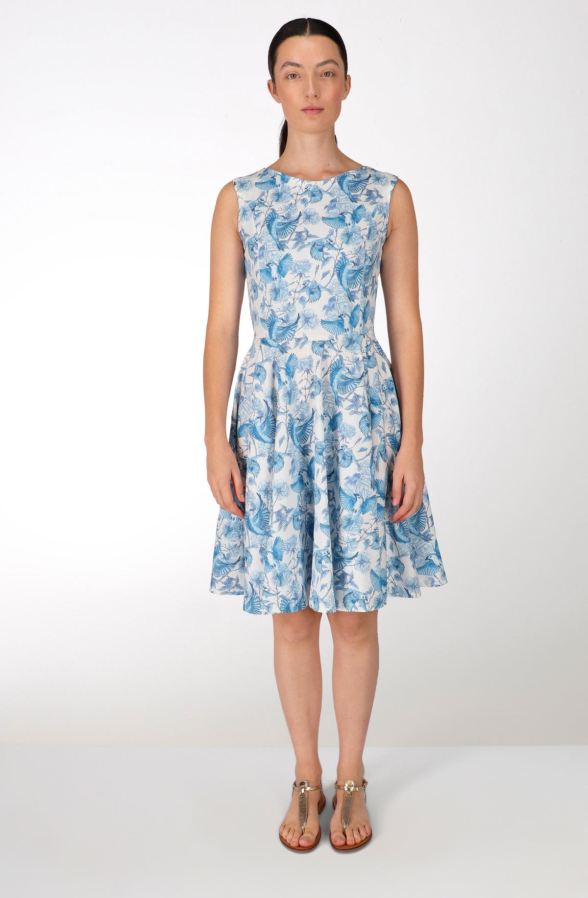 Blue sparrows cotton circular dress