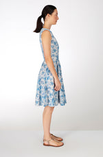 Robe circulaire en coton, moineaux bleus