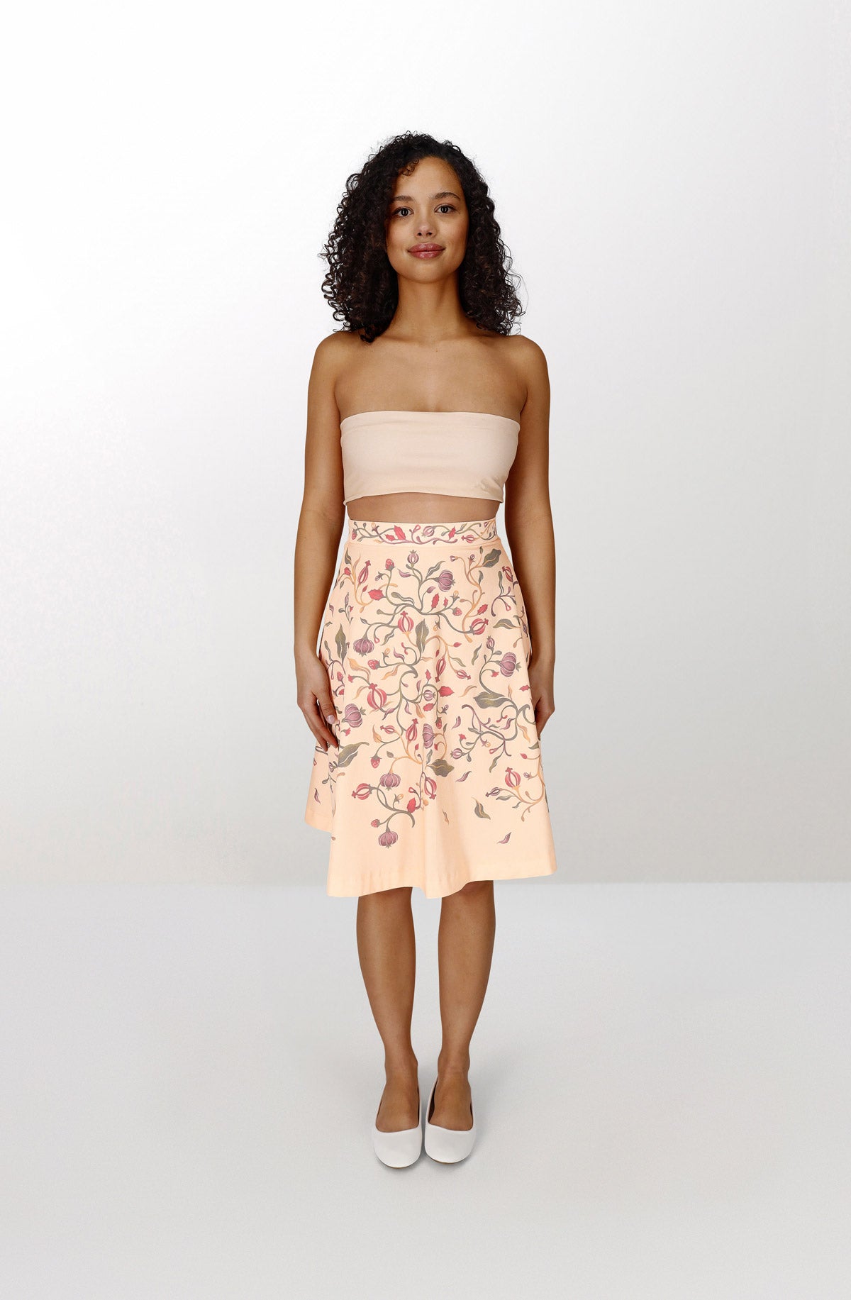 Organic cotton cream knee skirt